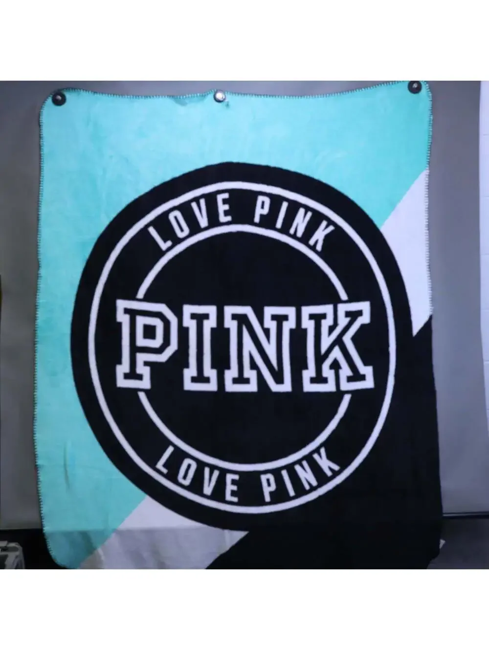 PINK Victoria's Secret 50x60 Plush Fleece Throw Blanket Aqua Mint Black White